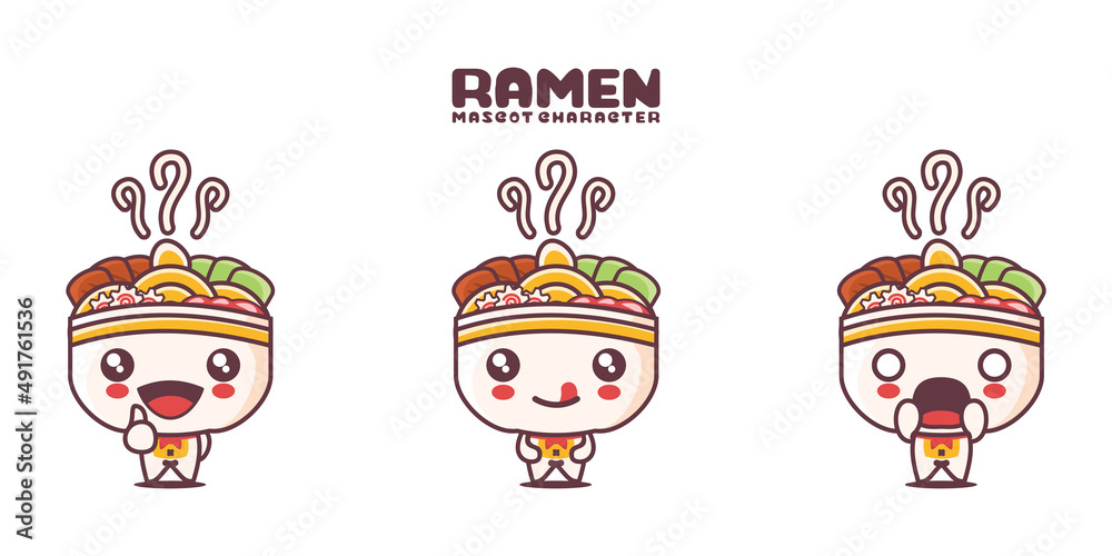 Fototapeta premium vector ramen cartoon illustration, Japanese traditional noodles, with different expressions