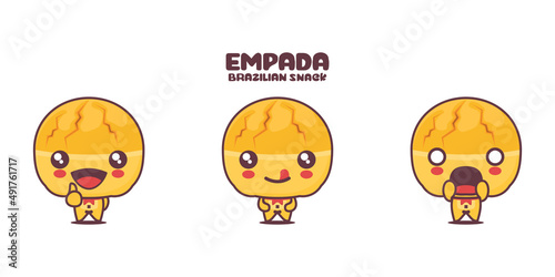 Vector Empada cartoon illustration, Brazilian snacks, with different expressions