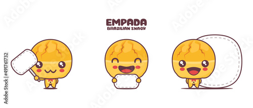 Vector Empada cartoon illustration, Brazilian snacks, with blank board banner