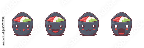 Vector temaki sushi cartoon illustration, japanese traditional food, with different facial expressions