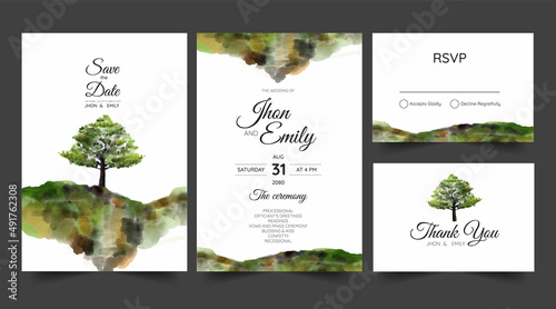 wedding invitation suite with wild nature landscape watercolor