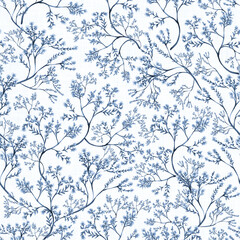 Acrylglasbilder Blau-weiße Muster Chinoiserie Wildblumen in Weiß  © Smoke in the Woods