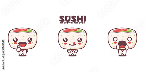 Vector uramaki sushi, japanese traditional food, with different expressions