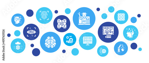 Artificial Intelligence landing page layout. Robotics, Chatbot, Database, Big Data web banner concept