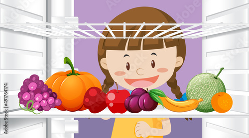 Girl looking at food in fridge