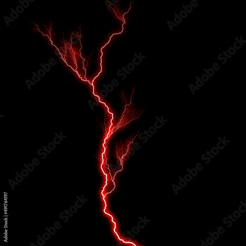 abstract dark red lighting natural thunder realistic magic overlay bright glowing effect on black.