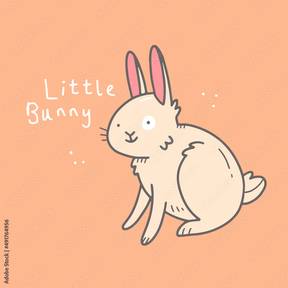 Obraz premium little bunny card with a rabbit on an orange background in doodle style. Vector illustration.