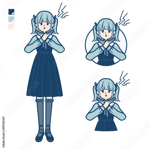 ゴスロリ衣装を着た若い女性が腕でばってんを作っているイラスト