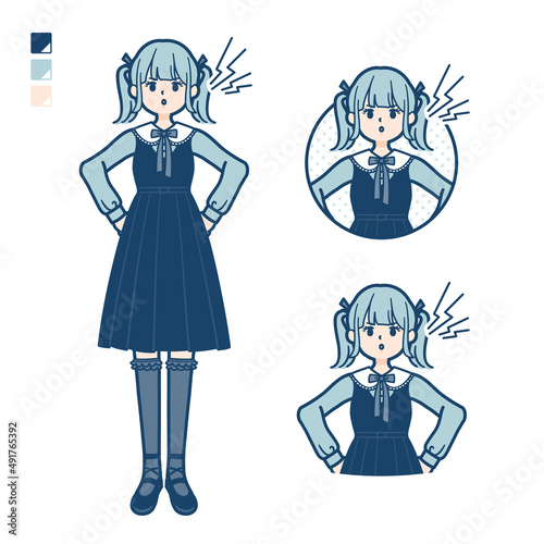 ゴスロリ衣装を着た若い女性が怒っているイラスト