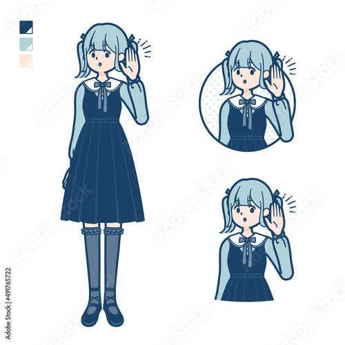 ゴスロリ衣装を着た若い女性が聞き耳をたてているイラスト