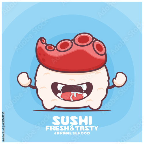 cute sushi cartoon vector. food cartoon illustration