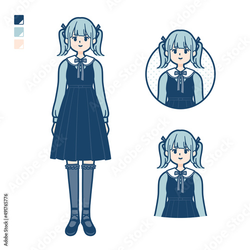 ゴスロリ衣装を着た若い女性が微笑んでいるイラスト