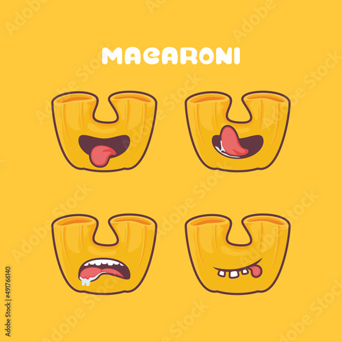 Macaroni cartoon. italian pasta vector illustration. with different facial expressions