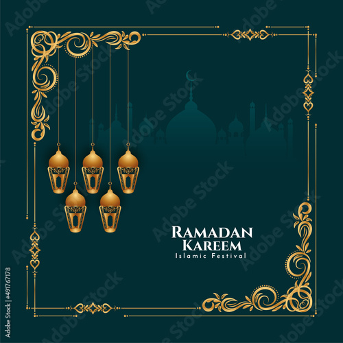 Ramadan Kareem Islamic lanterns golden frame background design