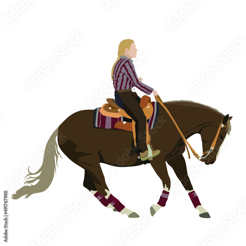 Western, Westernreiterin auf Pferd