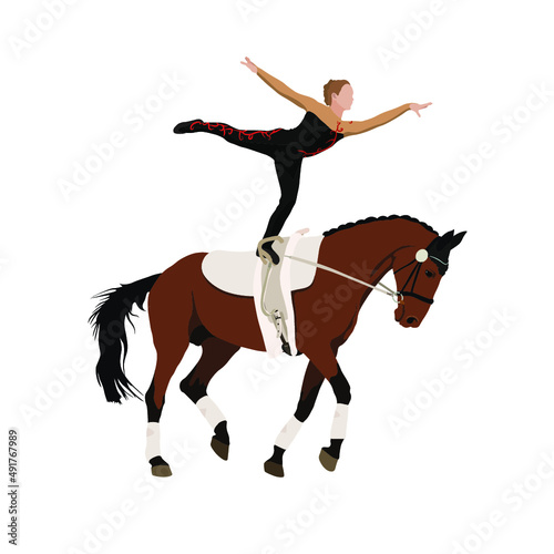 Voltigieren, Mädchen voltigiert auf Pferd