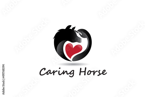 Hand petting a horse symbol logo vector image design template background