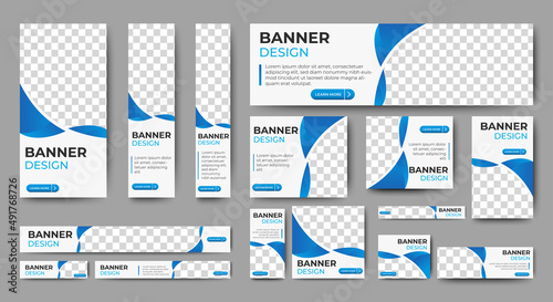 Creative banner design web template Set, Horizontal header web banner. Modern Gradient Blue and white cover header background for website. Social Media Cover ads banner, flyer, invitation card