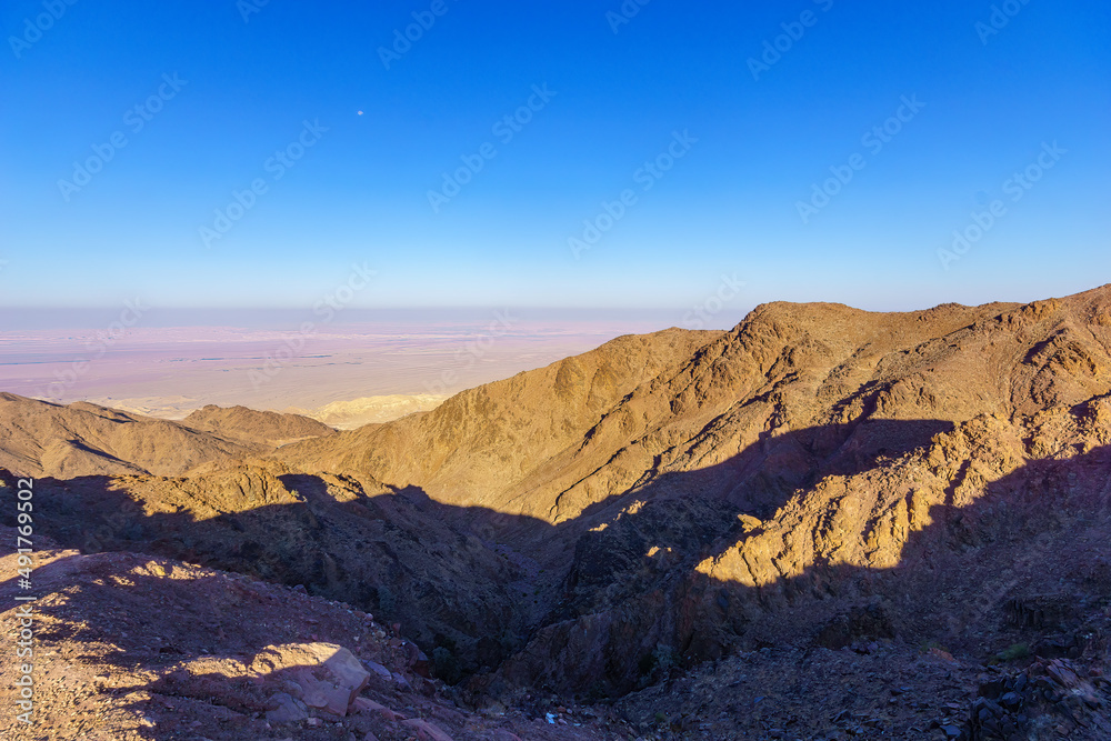 Desert mountain landscape, and the Arabah valley, near Petra