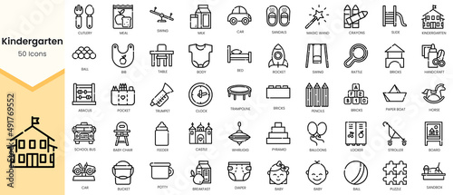 Set of kindergarten Icons. Simple Outline style icons pack. Vector illustration