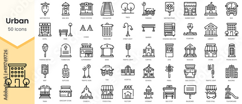 Set of Urban Icons. Simple Outline style icons pack. Vector illustration