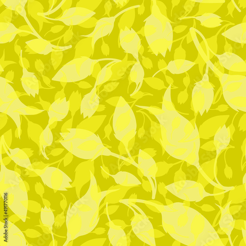 Doodle tulip flower irregular seamless pattern. Yellow silhouette floral motifs random repeat surface design. Trendy endless texture for textile, fabric, stationery, greeting card, flyer, gift paper