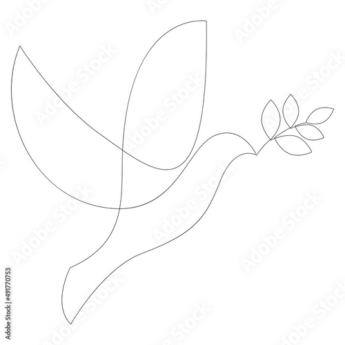 Continuous line concept sketch drawing of dove with olive branch. Peace symbol. Vector illustration