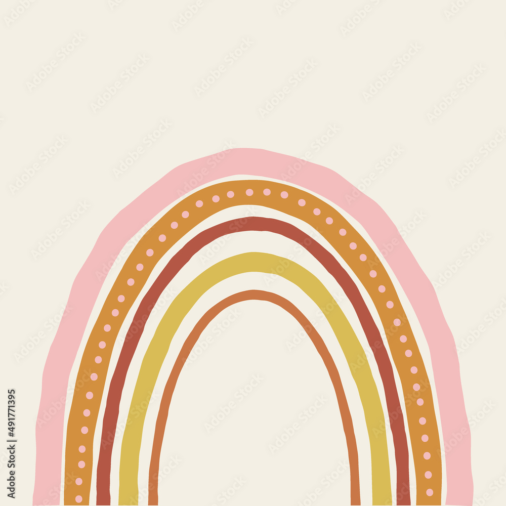 Boho baby naive earthy colours abstract hand drawn summer rainbow vector illustration. Scandinavian decorative childish arc print for kids apparel and nursery wall decor. Boho baby naive earthy colours abstract hand drawn summer rainbow vector illustration. Scandinavian decorative childish arc print for kids apparel and nursery wall decor.