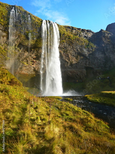 Iceland-view of the Seljalandsfoss waterfall and its surrounding