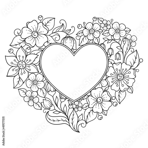 Frame in eastern tradition. Stylized with henna tattoos decorative pattern for decorating covers for book, notebook, casket, magazine, postcard and folder. Flower Heart in mehndi style.