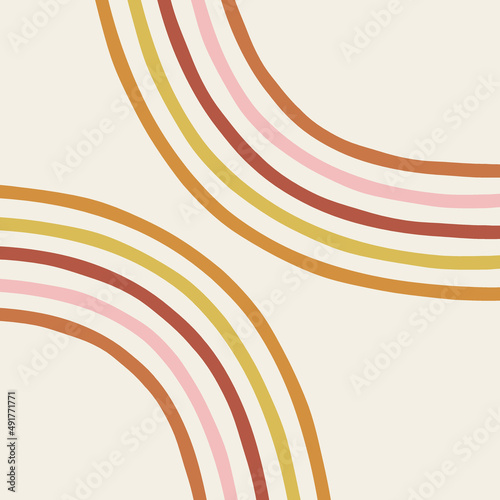 Boho abstract earthy colours mirrored summer rainbow half arc vector illustration. Scandinavian decorative style arch print for nursery decor, interior design, wall poster, baby fashion.