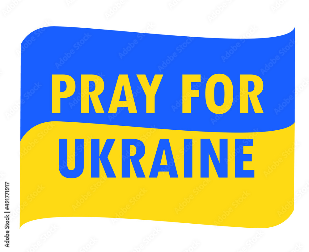 Pray For Ukraine Symbol Emblem With Ribbon Flag Abstract Vector Design