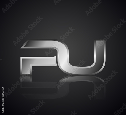 Modern Initial logo 2 letters Silver Metal Chrome simple in Dark Background with Shadow Reflection PU