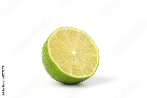 A close-up of half a lime isolated on white 