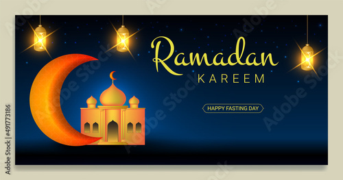 Realistic banner welcoming the holy month of Ramadan and welcoming Eid al-Fitr