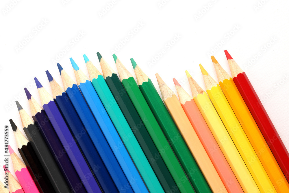 A close-up of colorful crayons isolated on a white background
A close-up of colorful crayons isolated on a white background