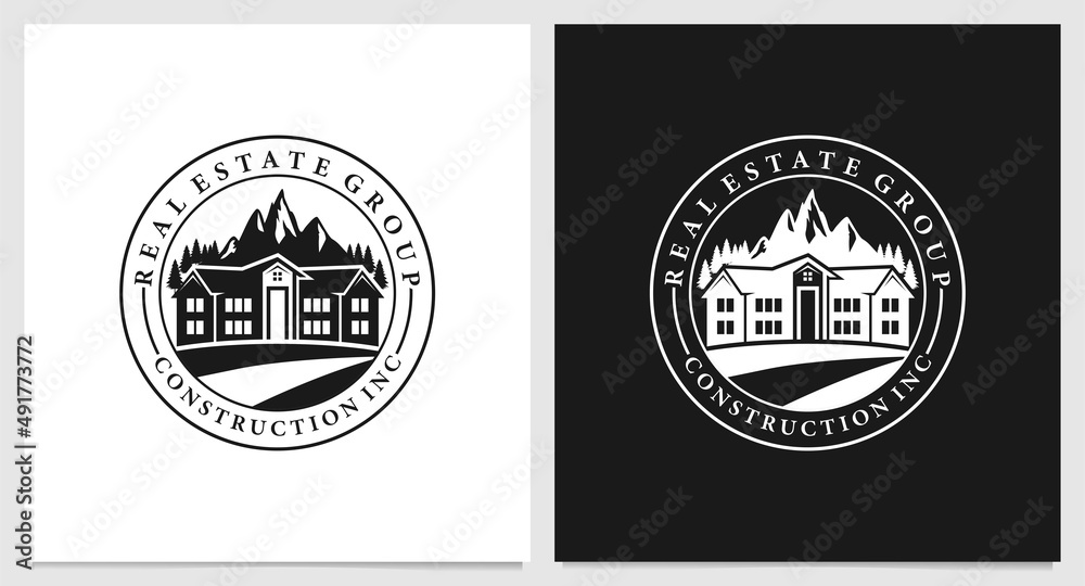 Vintage real estate logo design classic style, home house family silhouette element building