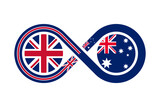 unity concept. english and australian language translation icon. vector illustration isolated on white background	