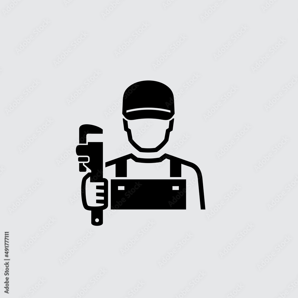 Plumber With Heavy-Duty Pipe Wrench Avatar Vector Icon	