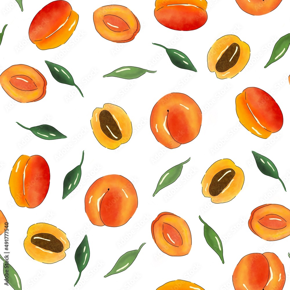 Obraz premium watercolor apricot and leaf pattern design