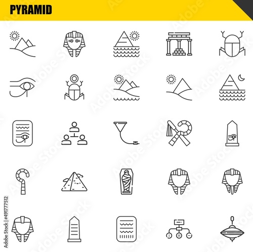 pyramid vector line icons set. pyramid, egypt and egypt Icons. Thin line design. Modern outline graphic elements, simple stroke symbols stock illustration