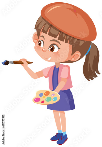 Cute girl with paintbrush and paint palette