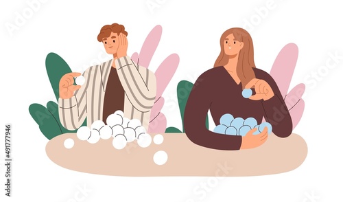 People with good healthy personal boundaries. Psychology concept of respecting and saving limits. Couple with separate own individual space. Flat vector illustration isolated on white background
