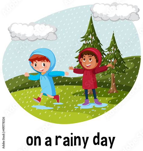 English prepositions of time with raining scene