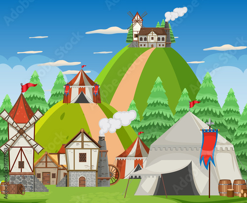 Medieval army camp scene