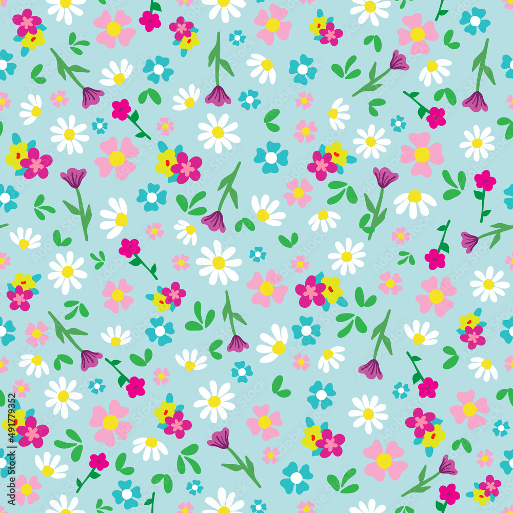 Cute colorful ditsy flowers pattern illustration design