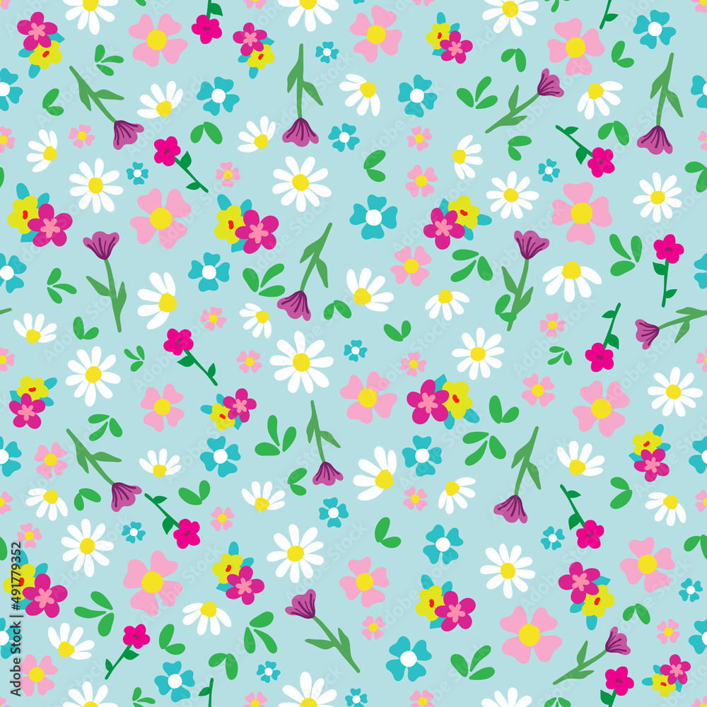 Cute colorful ditsy flowers pattern illustration design Cute colorful ditsy flowers pattern illustration design