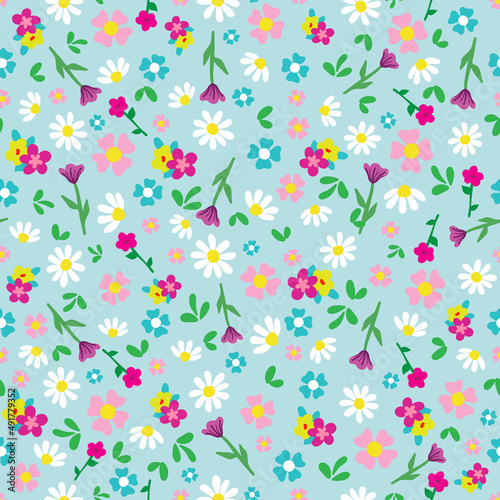 Cute colorful ditsy flowers pattern illustration design © Elinnet
