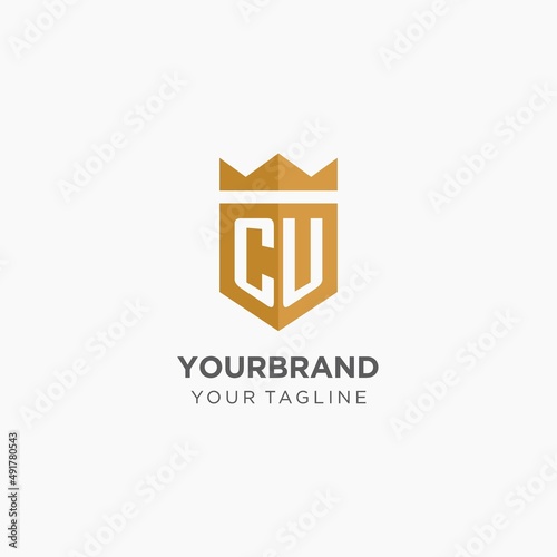 Monogram CU logo with geometric shield and crown, luxury elegant initial logo design