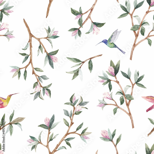 Beautiful seamless pattern with gentle hand drawn young magnolia flowers. Stock illustration. © zenina
